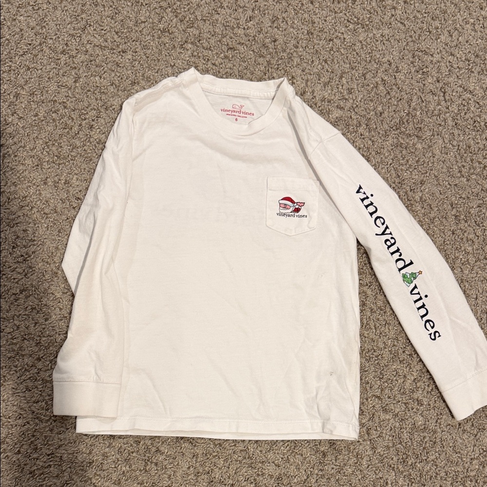 Vineyard Vines Christmas Kids White Long Sleeve Tee with Logo